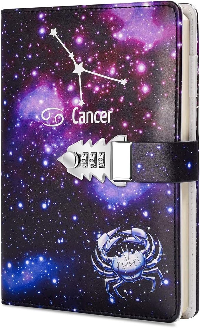 ARRLSDB A5 Creative Password Lock Journal PU Leather Combination Lock Diary Locking Diary Notepad (Cancer) - Image 1