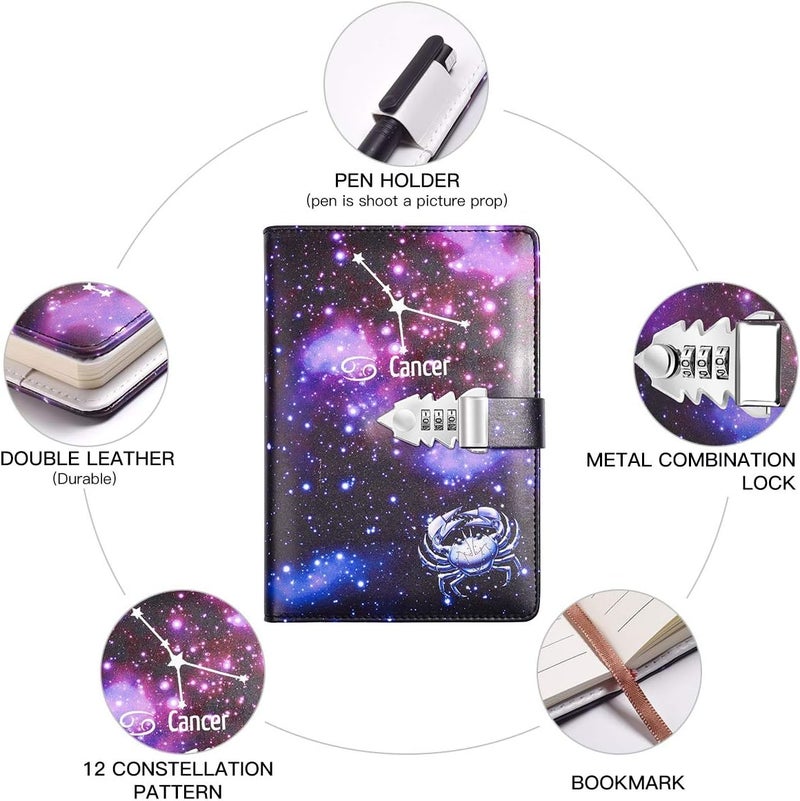 ARRLSDB A5 Creative Password Lock Journal PU Leather Combination Lock Diary Locking Diary Notepad (Cancer) - Image 5