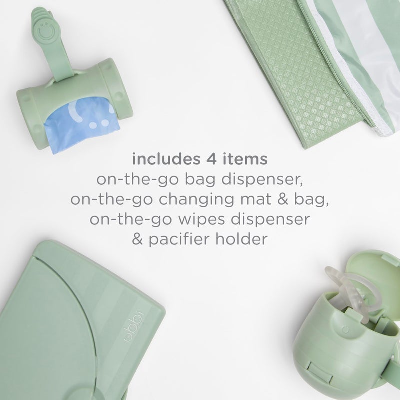 Ubbi On-The-Go Diapering Gift Set, Includes Changing Mat and Bag, Wipes Dispenser, Pacifier Holder and Bag Dispenser, Newborn Essentials, Sage - Image 4