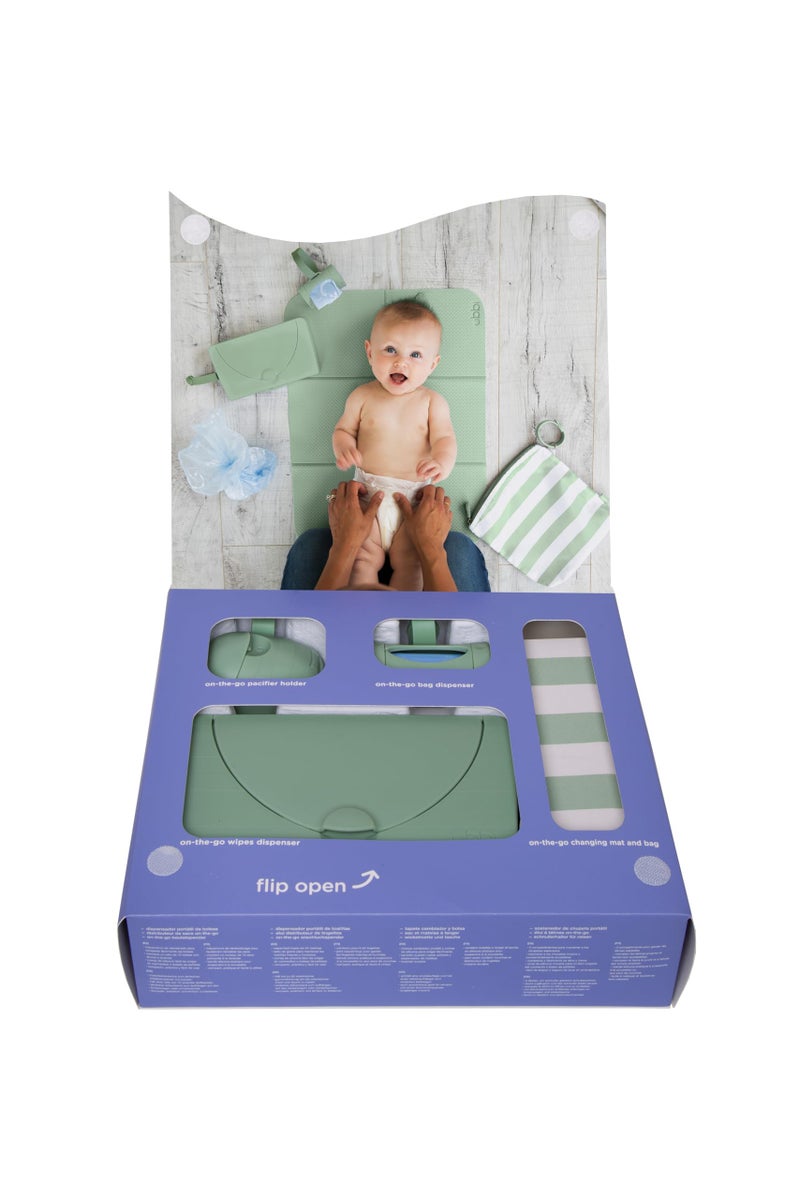 Ubbi On-The-Go Diapering Gift Set, Includes Changing Mat and Bag, Wipes Dispenser, Pacifier Holder and Bag Dispenser, Newborn Essentials, Sage - Image 2
