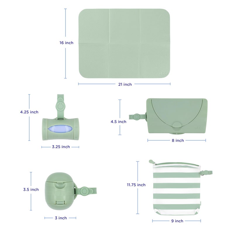 Ubbi On-The-Go Diapering Gift Set, Includes Changing Mat and Bag, Wipes Dispenser, Pacifier Holder and Bag Dispenser, Newborn Essentials, Sage - Image 3