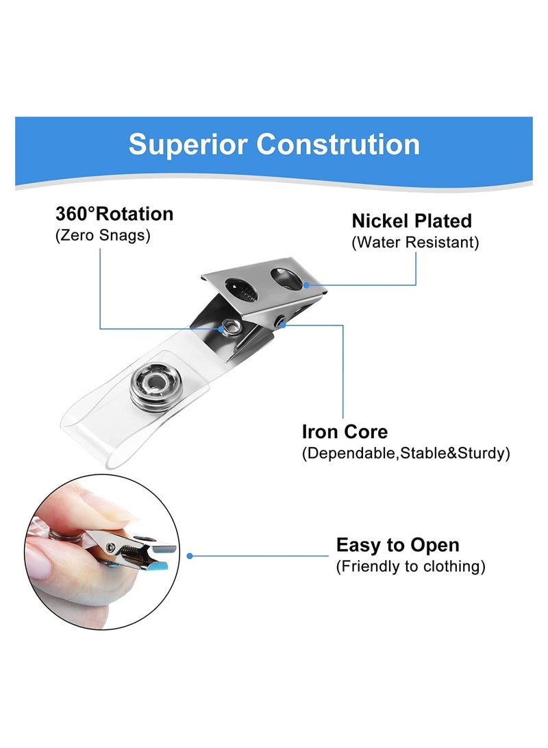Metal Badge Clips with Clear PVC Straps for ID Cards and Name Tags, Double Hole Design, Office and School Supplies (100 Pack) - Image 2