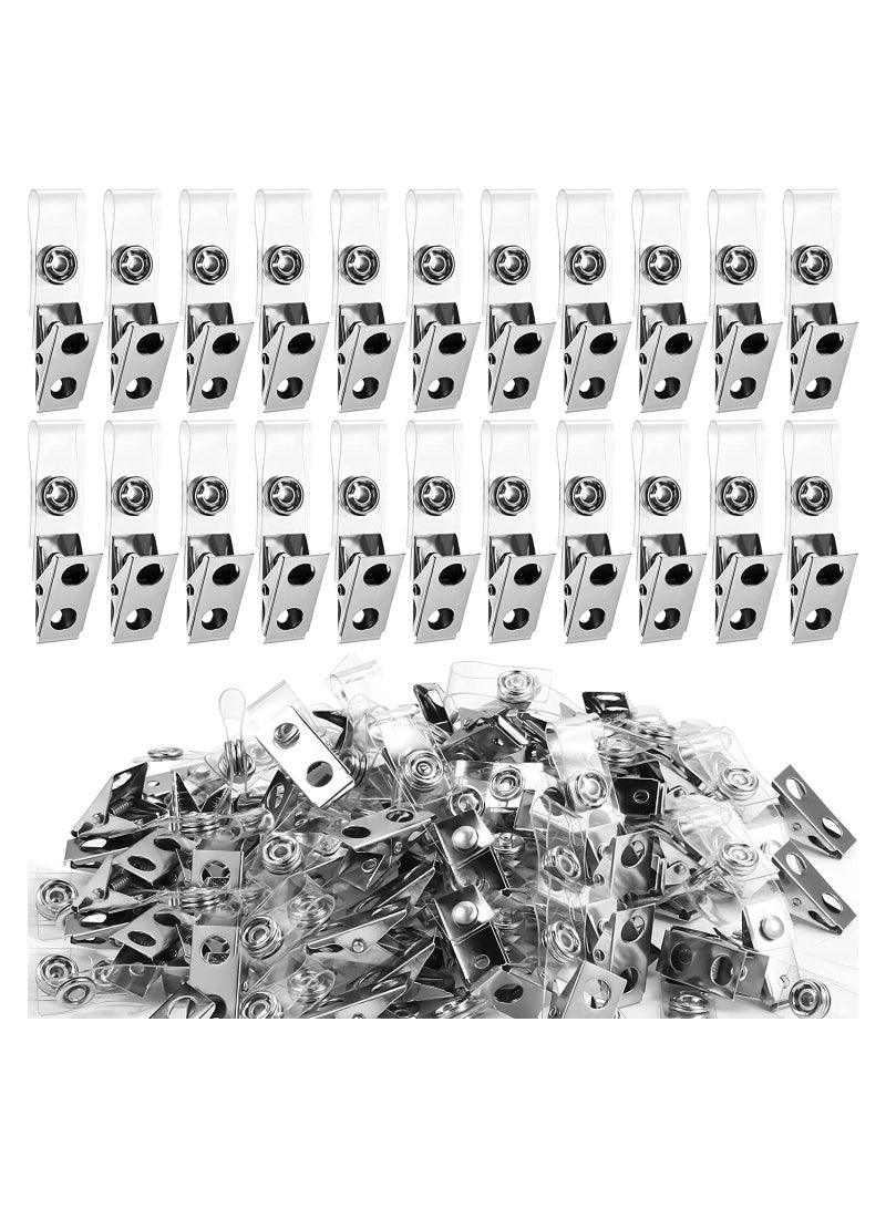 Metal Badge Clips with Clear PVC Straps for ID Cards and Name Tags, Double Hole Design, Office and School Supplies (100 Pack) - Image 1