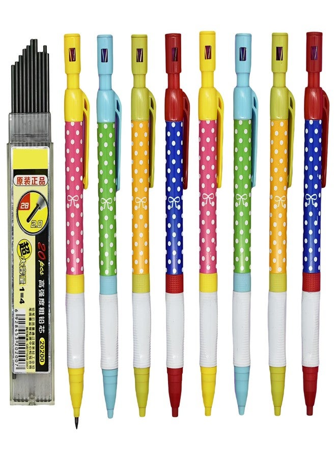 Lopenle 12 Pcs 2.0 mm Mechanical Pencils Thick 2B Pencils bowknot mechanical pencils 4 colors (quantity as random) With 20 pcs Refills And Sharpeners for Art Drawing Writing Sketching - Image 1