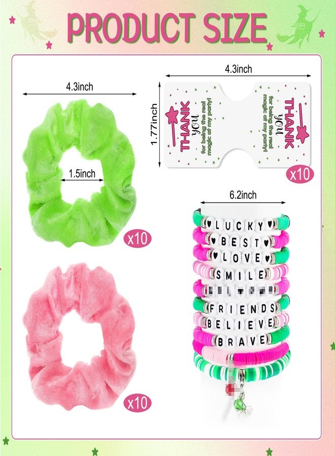 FineCheer 30 pcs Green and Pink Witch Party Gift for Girls Friendship Magic Bracelet and Scrunchie Bulk for Teen Themed Birthday Party Inspirational Thank You Gifts(Wicked Theme) - Image 2