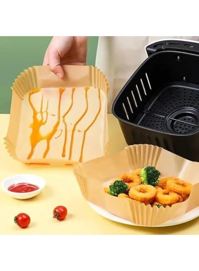 Square air fryer liners, 20cm x 4.5cm (XL), 100 pieces of disposable paper oven trays for 5-6 liter air fryers, waterproof, non-stick, and oil-resistant silicone, paper tray accessories - Image 1