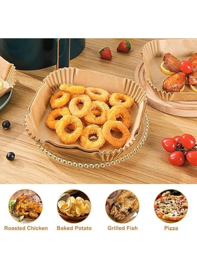 Square air fryer liners, 20cm x 4.5cm (XL), 100 pieces of disposable paper oven trays for 5-6 liter air fryers, waterproof, non-stick, and oil-resistant silicone, paper tray accessories - Image 5