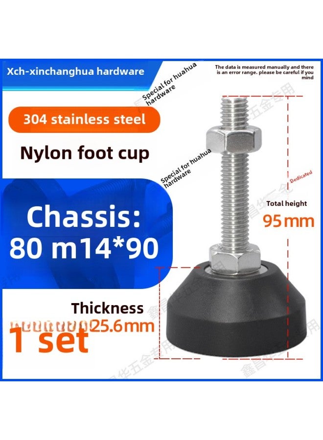 304 Stainless Steel Nylon Fixed Foot Cup Anchor Screw Adjustable Foot Pad Support Foot Cup Adjustable Foot M4M5M6M8-Specifications:Φ80*M14*90mm - Image 1