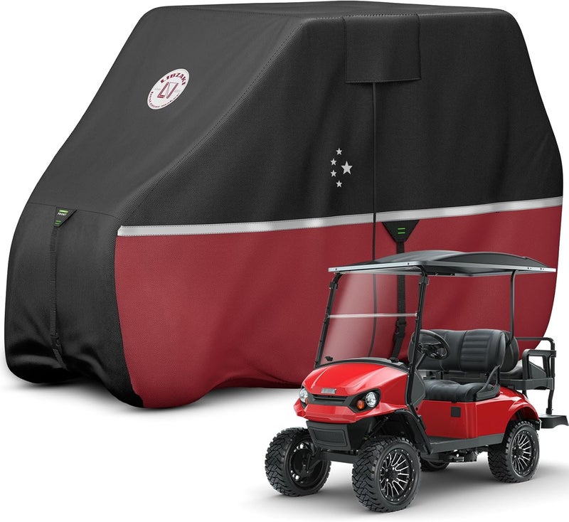 LI LIBZAKI 4 Passenger Golf Cart Cover - Waterproof, Windproof, Sunproof, All-Weather Full Cover in Red - Image 1