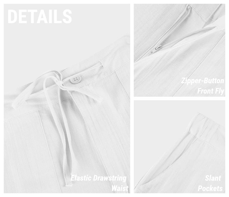 PASLTER Mens Casual Linen Pants Loose Fit Straight-Legs Elastic Drawstring Waist Summer Beach Yoga Long Pants A-White - Image 4