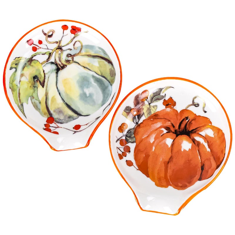 Whaline Fall Spoon Rest Watercolor Autumn Pumpkin Coffee Spoon Rest Ceramic Teaspoon Holder Small Sauce Dishes Dipping - Image 1