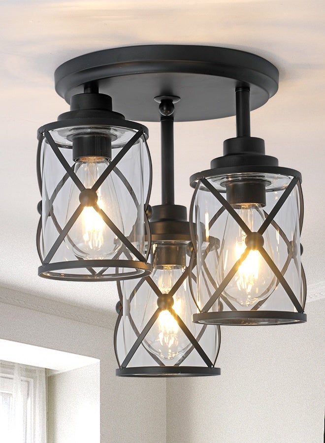 YATAI LIGHTING 3-Light Black Semi-Flush Mount Ceiling Light Fixture, Round Modern Lamp with Glass Shades, E27 Base (Bulbs Not Included), for Bedroom, Corridor, Dining Room, 32cm Height - Image 1