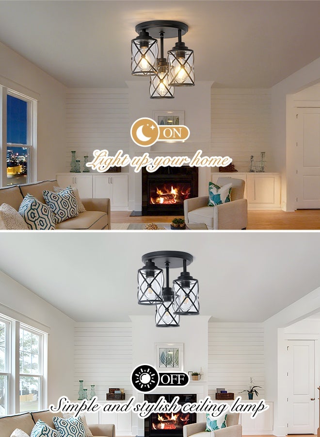 YATAI LIGHTING 3-Light Black Semi-Flush Mount Ceiling Light Fixture, Round Modern Lamp with Glass Shades, E27 Base (Bulbs Not Included), for Bedroom, Corridor, Dining Room, 32cm Height - Image 4