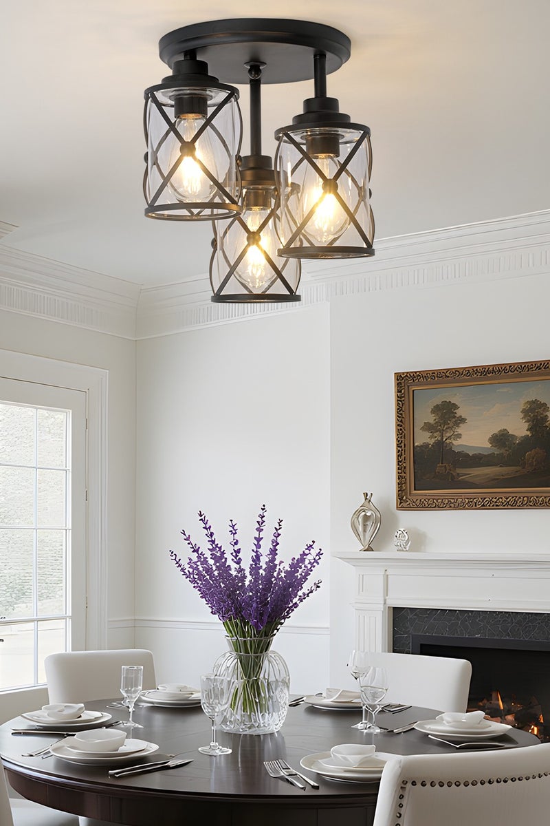 YATAI LIGHTING 3-Light Black Semi-Flush Mount Ceiling Light Fixture, Round Modern Lamp with Glass Shades, E27 Base (Bulbs Not Included), for Bedroom, Corridor, Dining Room, 32cm Height - Image 5