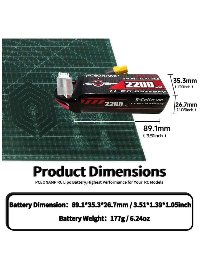 PCEONAMP 3S Lipo Battery 2200mAh 35C 11.1V with XT60 Plug Rechargeable High Capacity RC Airplane Battery Soft Case Fit for FPV Drone Airplane RC Quadcopter Helicopter - Image 2