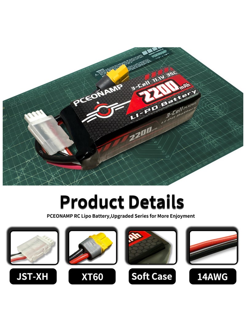 PCEONAMP 3S Lipo Battery 2200mAh 35C 11.1V with XT60 Plug Rechargeable High Capacity RC Airplane Battery Soft Case Fit for FPV Drone Airplane RC Quadcopter Helicopter - Image 3