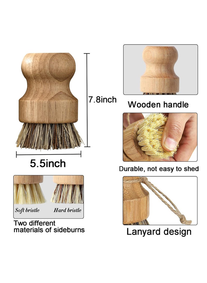 Suntown Bamboo Dish Scrub Brushes, Kitchen Wooden Cleaning Scrubbers for Washing Cast Iron Pan/Pot, Natural Sisal +Coconut Palbristles and Wood Handle, Set of 2 - Image 5