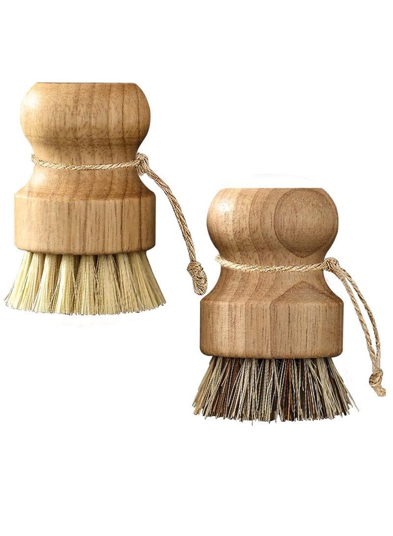 Suntown Bamboo Dish Scrub Brushes, Kitchen Wooden Cleaning Scrubbers for Washing Cast Iron Pan/Pot, Natural Sisal +Coconut Palbristles and Wood Handle, Set of 2 - Image 1