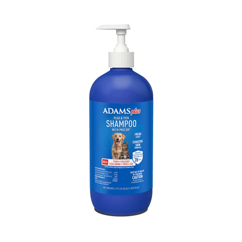 ADAMS Plus Flea & Tick Shampoo with Precor IGR for Cats, Kittens, Dogs & Puppies Over 12 Weeks of Age, Sensitive Skin Flea Treatment, Kills Adult Fleas, Flea Eggs, Ticks, and Lice, 24 Ounces - Image 1