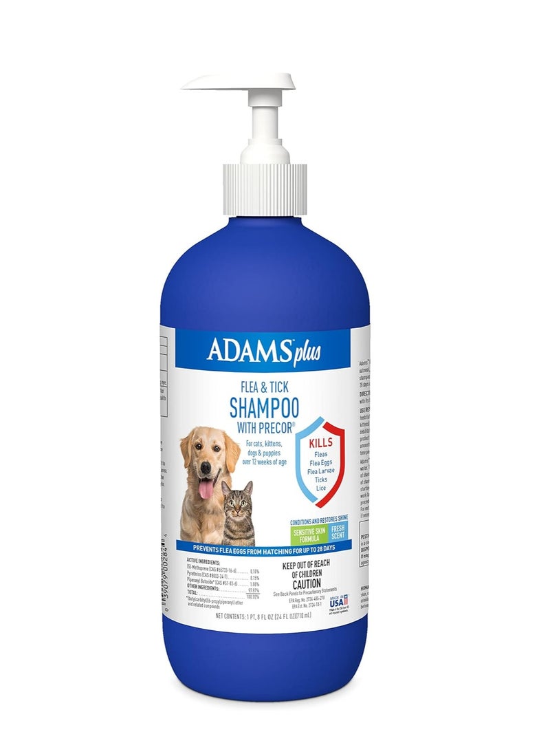 ADAMS Adams Plus Flea & Tick Shampoo with Precor for Cats, Kittens, Dogs & Puppies Over 12 Weeks Of Age |Sensitive Skin Flea Treatment |Kills Adult Fleas, Flea Eggs, Ticks, and Lice |24 Oz, Pump Included  - Image 1