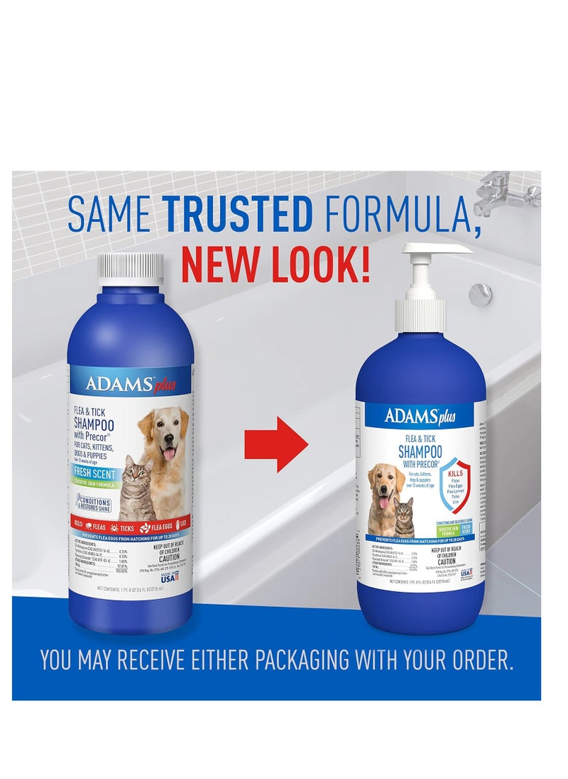 ADAMS Adams Plus Flea & Tick Shampoo with Precor for Cats, Kittens, Dogs & Puppies Over 12 Weeks Of Age |Sensitive Skin Flea Treatment |Kills Adult Fleas, Flea Eggs, Ticks, and Lice |24 Oz, Pump Included  - Image 2