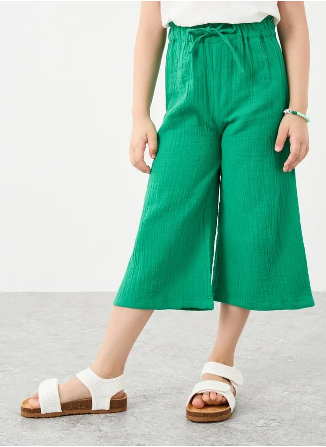 ستايلي Styli Textured Wide Leg Pants with Drawstring
