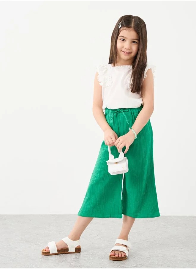ستايلي Styli Textured Wide Leg Pants with Drawstring
