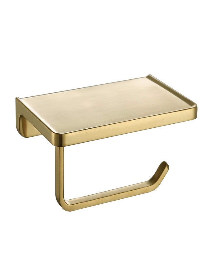 TRUSTMI Toilet Paper Holder with Phone Shelf, Bathroom Accessories Tissue Roll Dispenser Storage Wall Mounted, Brushed Gold - Image 1