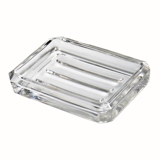CLEAR GLASS SOAP DISH HEAVY SOAP HOLDER FOR BATHROOM SINK AND KITCHEN