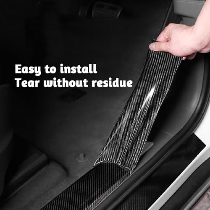 Door Sill Protector 86*1005cm Black 5D Carbon Fiber Scratch Resistant - Waterproof Heavy Duty Non Slip Sill Guard for SUV and Truck Car Interior Protection - Image 4
