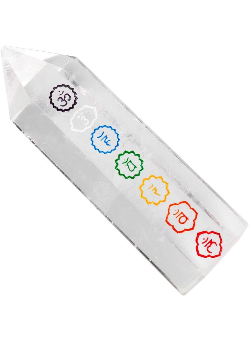 SUNYIK SUNYIK 7 Chakra Symbol Rock Quartz Crystal Point Self Standing 6 Facet Single Point Figurine Sphere 1.3"-2.1" 