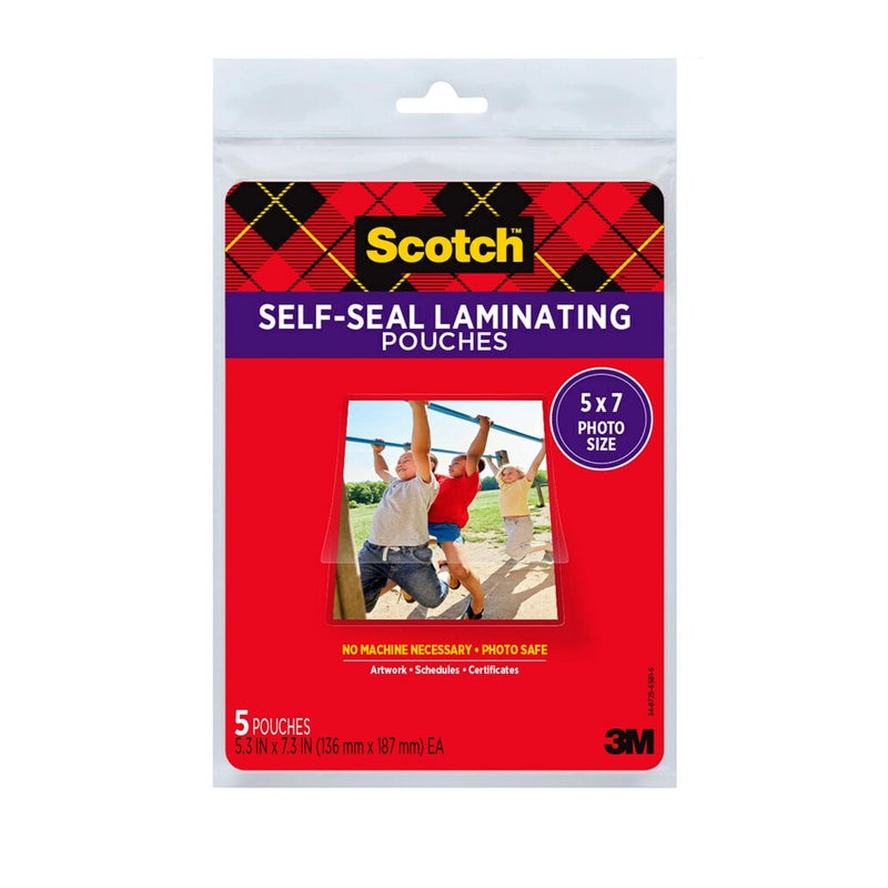 Scotch Self-Seal Laminating Pouches, Glossy Finish, Photo Size 5 x 7 Inches, 5 Pouches - Image 1