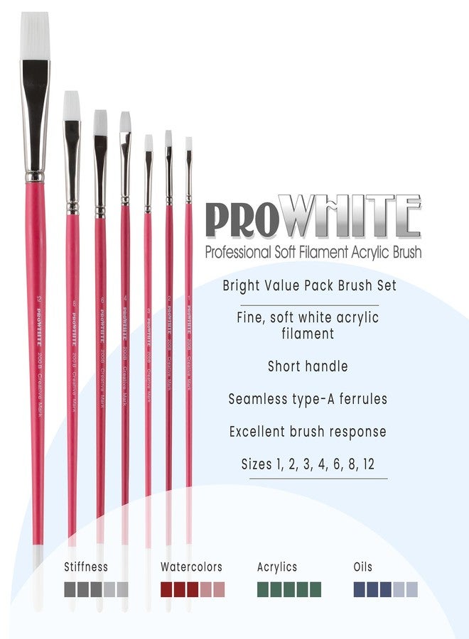 Creative Mark Pro White Soft Filament Acrylic Paint Brushes - Assorted Bright Set of 7 - Seamless Ferrule - Short Wood Handle Brushes for Acrylic Painting Acrylic Gouache, Oils & Casein - Image 2
