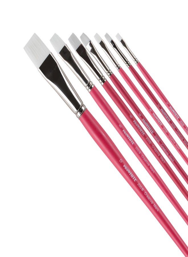 Creative Mark Pro White Soft Filament Acrylic Paint Brushes - Assorted Bright Set of 7 - Seamless Ferrule - Short Wood Handle Brushes for Acrylic Painting Acrylic Gouache, Oils & Casein - Image 1