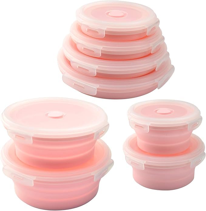 JANCOM 4 Pack Silicone Foldable Lunch Box Bowl Retractable Microwave Oven Portable Refrigerator Food Storage Box Container Folding Silicone Lunch Box Food Storage Container Set Leakproof - Image 1