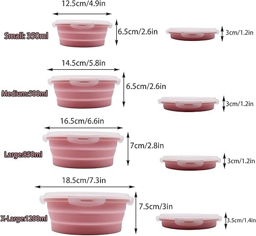 JANCOM 4 Pack Silicone Foldable Lunch Box Bowl Retractable Microwave Oven Portable Refrigerator Food Storage Box Container Folding Silicone Lunch Box Food Storage Container Set Leakproof - Image 2