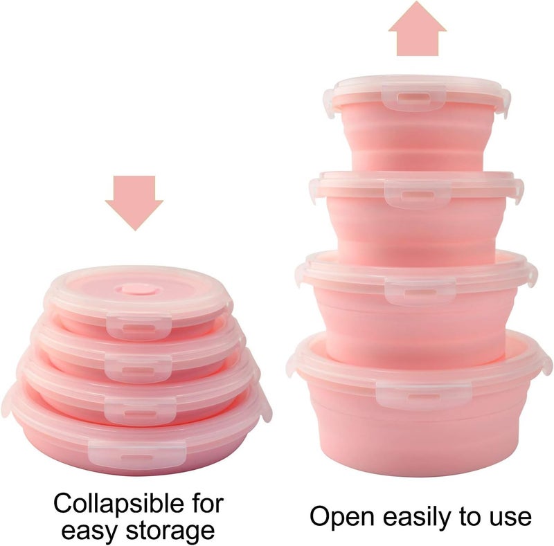 JANCOM 4 Pack Silicone Foldable Lunch Box Bowl Retractable Microwave Oven Portable Refrigerator Food Storage Box Container Folding Silicone Lunch Box Food Storage Container Set Leakproof - Image 3