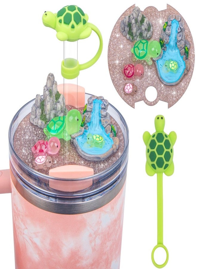 LA KEN DU Compatible with Stanley Cup Lid Accessories Charms, Charms for Stanley Cups H2.0 Accessories 30oz 40oz with Silicone Straw Cover Cap for Tumblers (Tortoise, 40oz) - Image 1