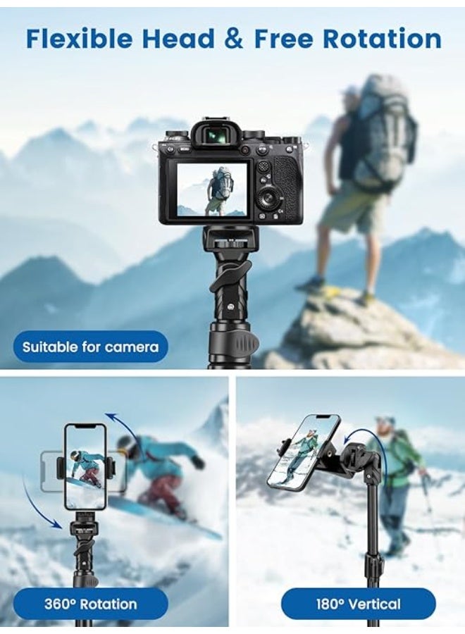72-inch Camera & Phone Tripod Stand – Adjustable and Stable Holder with Remote for iPhone and Digital Cameras - Image 3
