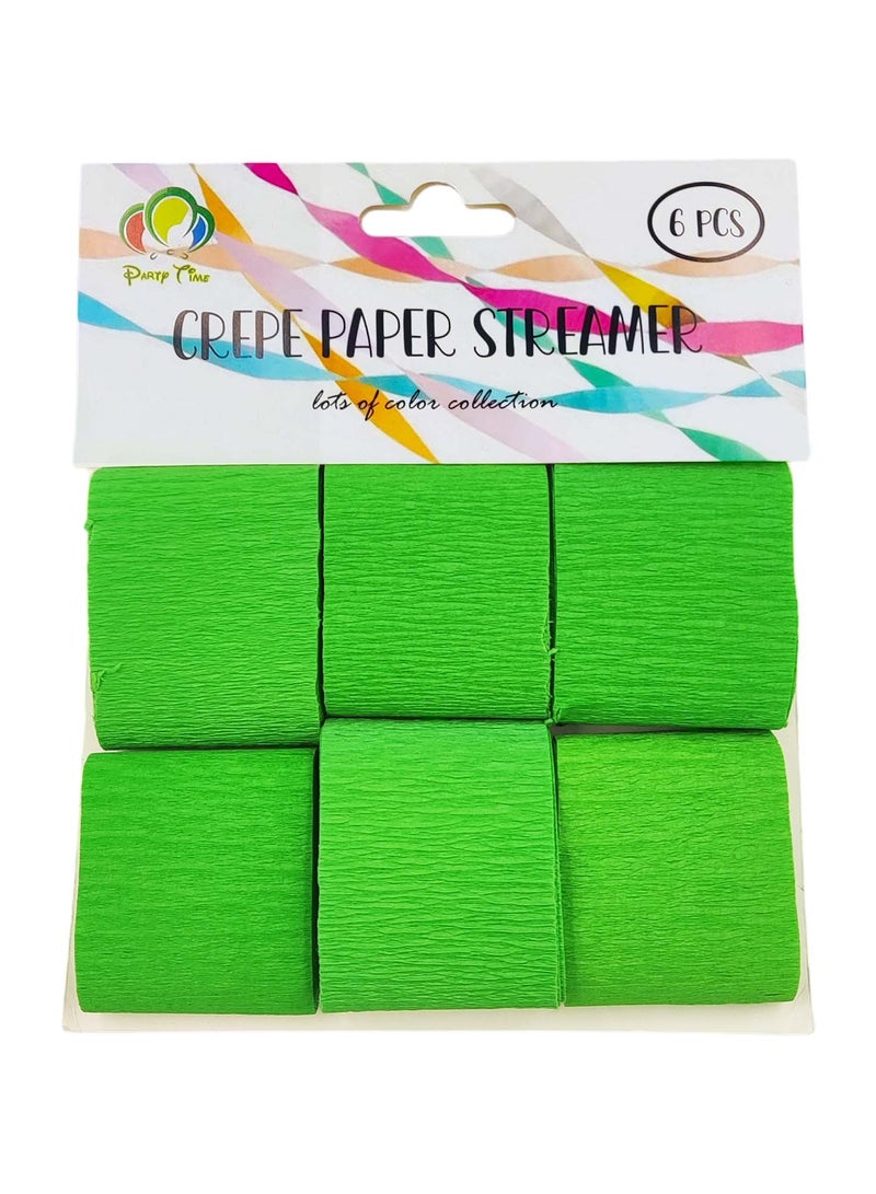Party Time 6 Pieces Green Crepe Paper Streamers Party Decorations Supplies - Image 2