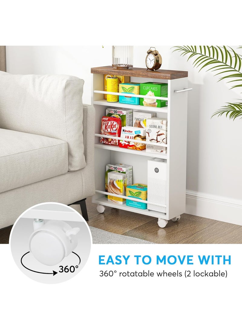 Tribesigns Slim storage cart with 360° wheels and lock – 4 shelves, pull-out with side handle, practical design for kitchen, bathroom and laundry room - Image 1