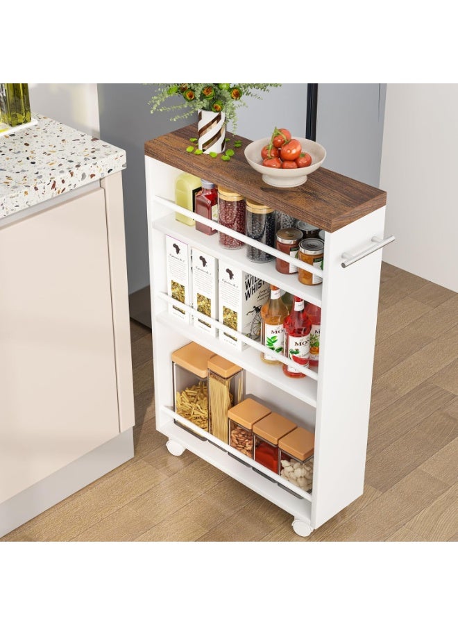Tribesigns Slim storage cart with 360° wheels and lock – 4 shelves, pull-out with side handle, practical design for kitchen, bathroom and laundry room - Image 4