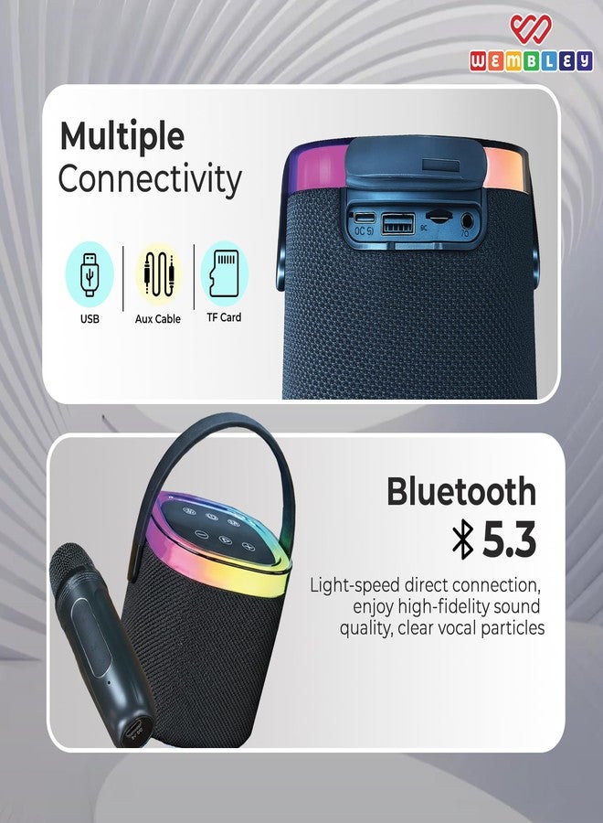 Wembley Karaoke Speaker with 2 Mic Wireless | 5 Voice Modes Mic with Portable Bluetooth Speaker | Splashproof Long Playtime 360° Surround Sound with RGB Lights | Ideal Gift Karaoke System for Home - Image 3