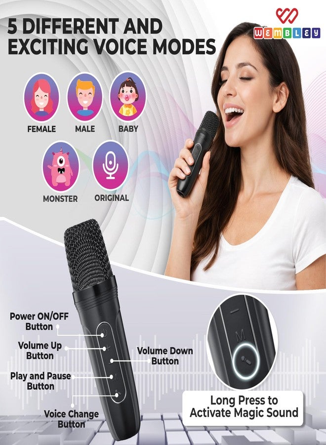 Wembley Karaoke Speaker with 2 Mic Wireless | 5 Voice Modes Mic with Portable Bluetooth Speaker | Splashproof Long Playtime 360° Surround Sound with RGB Lights | Ideal Gift Karaoke System for Home - Image 4