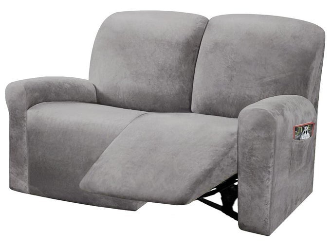 RECLINING LOVE SEAT SLIPCOVER 48 65 L 6PIECE VELVET STRETCH LOVESEAT RECLINING SOFA COVERS 2 SEAT LOVE SEAT RECLINER COVER THICK SOFT WASHABLE LIGHT GREY
