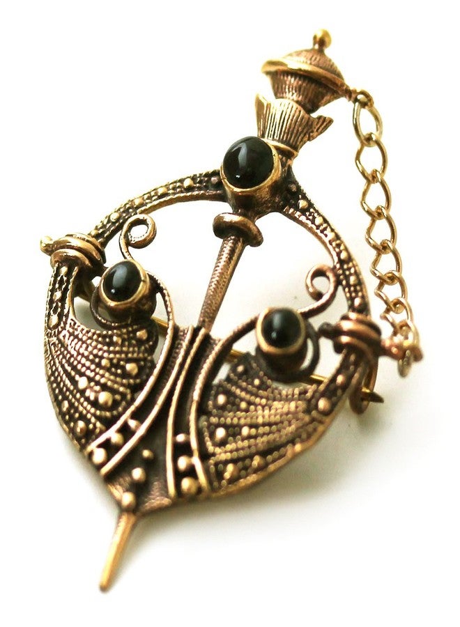 LynnAround Bronze Semi Precious Black Onyx Stone Tara Pins and Brooches Celtic Norse Nordic Irish Vintage Jewelry - Image 1