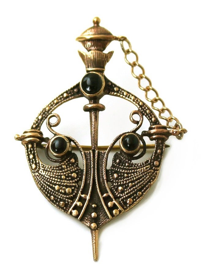 LynnAround Bronze Semi Precious Black Onyx Stone Tara Pins and Brooches Celtic Norse Nordic Irish Vintage Jewelry - Image 2
