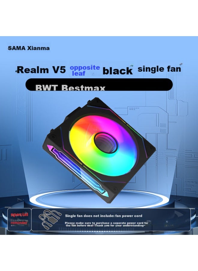 Sama Jingjie V5 Anti-leaf Black 12cm Case Cooling Fan, Wireless Building Block Connection/argb Light Synchronization/pwm Temperature Control Speed Adjustment/hydraulic Bearing/standard Shock-absorbing Pad - Image 1