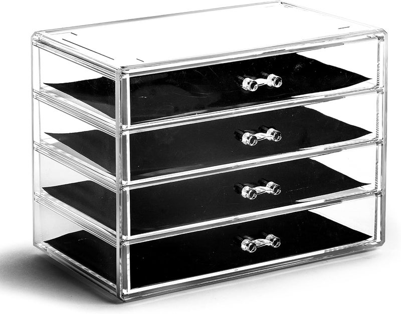 BINO BINO | 4 Drawer Makeup Organizer | Lenox Avenue | THE MANHATTAN SERIES | Makeup Drawer Storage | Cosmetic Organizer | Plastic Vanity | Organizer Clear Makeup Organizers And Storage Cases | Acrylic