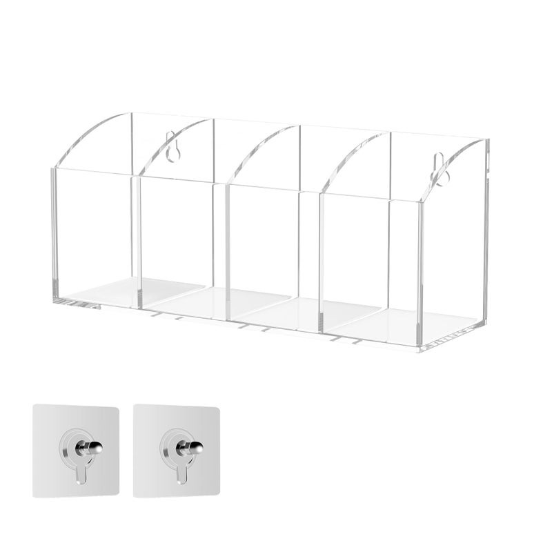 Hexsonhoma Acrylic Pen Holder 4 Compartments  Clear Pen Organizer Makeup Brush Holder  No Drill Wall Mounting Pencil Holder Office Accessories - Image 1